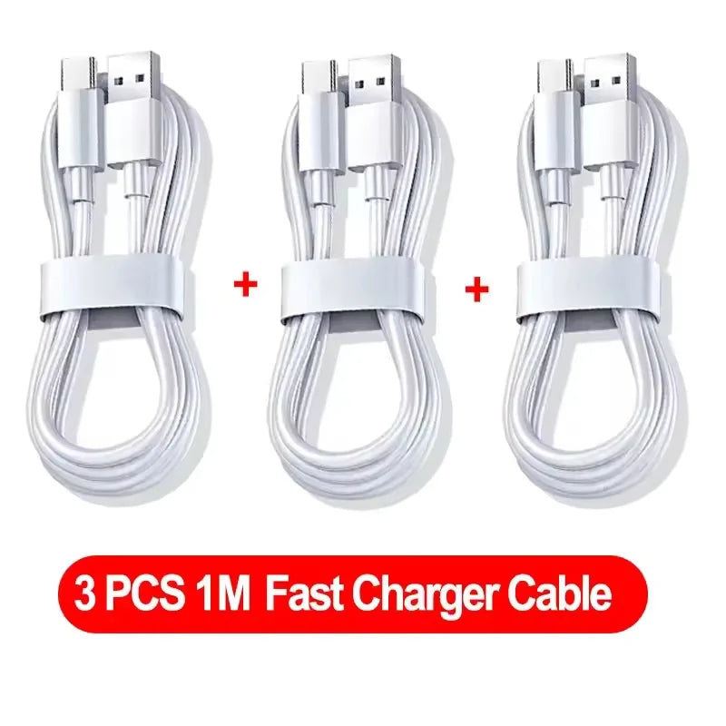 Kit 3 Cabos USB-C 100W Carregamento Rápido 6A - Huawei OPPO Vivo iQoo