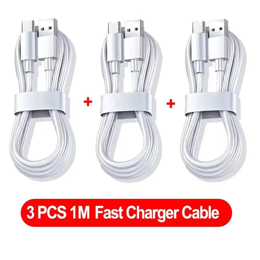 Kit 3 Cabos USB-C 100W Carregamento Rápido 6A - Huawei OPPO Vivo iQoo