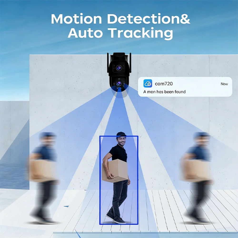 Câmera PTZ Wifi 4K 8MP para Exterior com Lente Dupla e Tela Dupla, Zoom Digital 5X, Câmera IP com Rastreamento Automático e Vigilância de Áudio e Vídeo