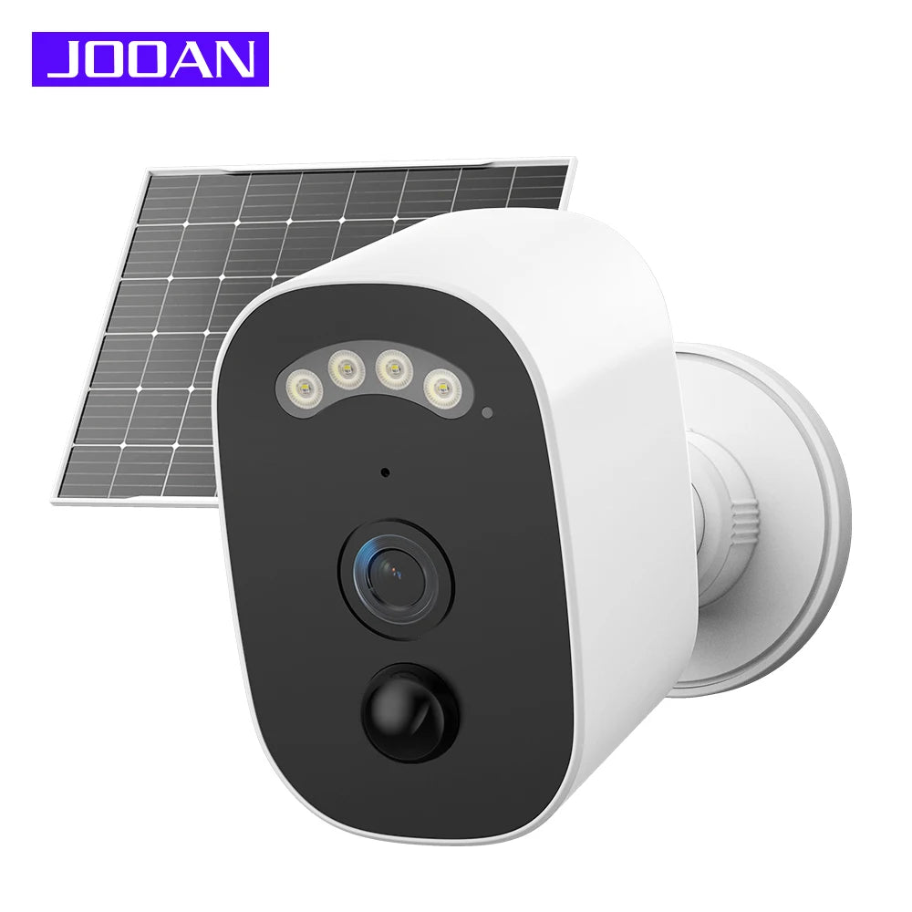 Câmera Solar Externa JOOAN 2K HD com Wi-Fi 2.4G, Vigilância Sem Fio, Detecção Humana e Vídeo Noturno Colorido com Áudio e Bateria