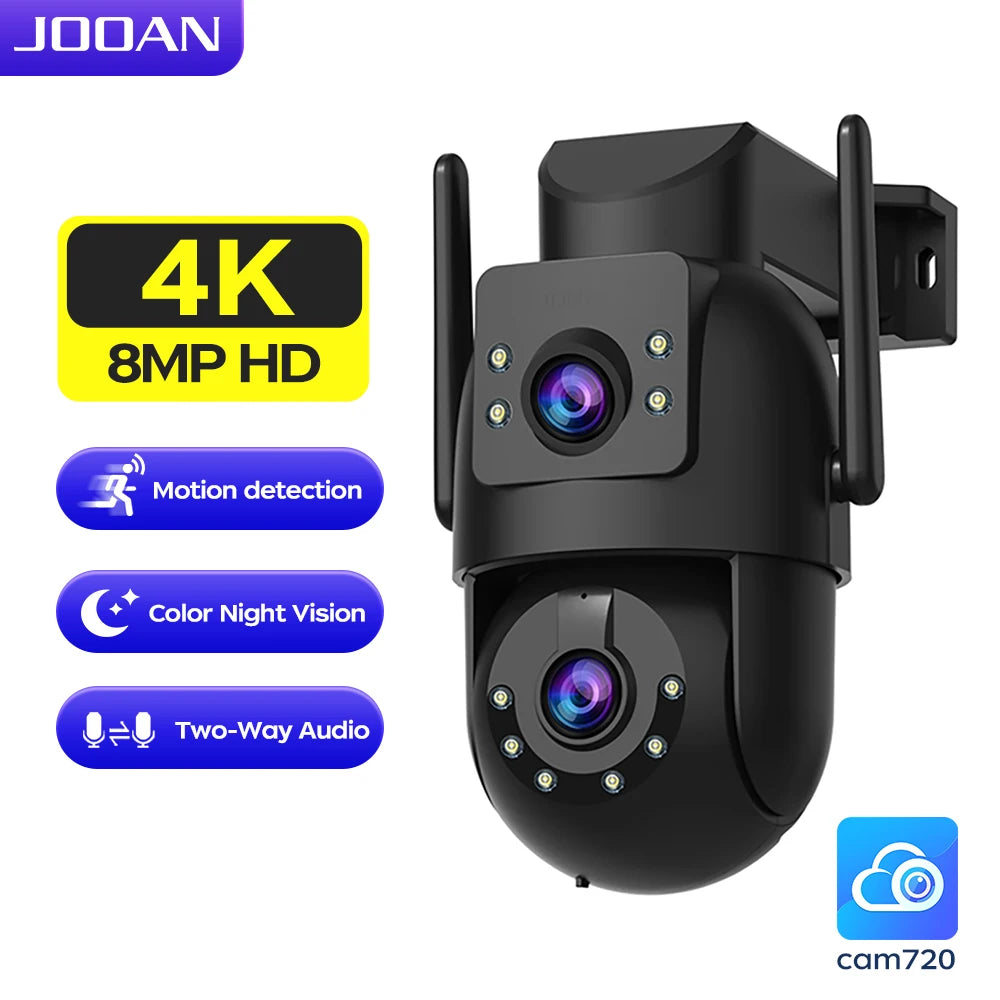 Câmera PTZ 4K 8MP JOOAN - Wi-Fi Dual Band com Lente Dupla, Zoom 5x e Rastreamento IA