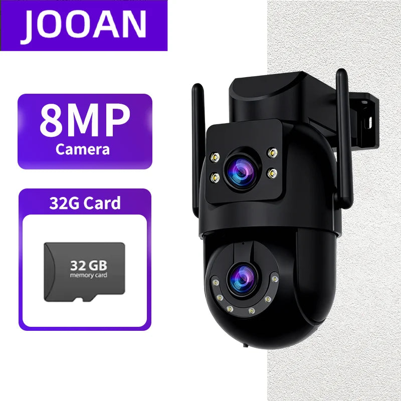 Câmera PTZ Wifi 4K 8MP para Exterior com Lente Dupla e Tela Dupla, Zoom Digital 5X, Câmera IP com Rastreamento Automático e Vigilância de Áudio e Vídeo