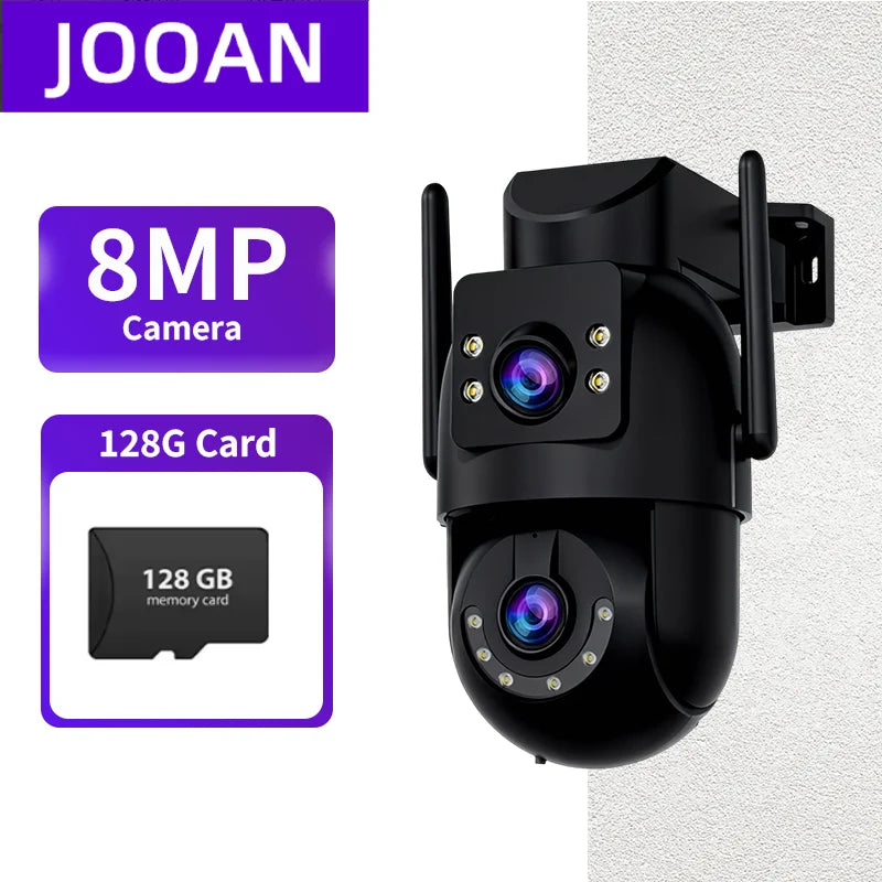 Câmera PTZ Wifi 4K 8MP para Exterior com Lente Dupla e Tela Dupla, Zoom Digital 5X, Câmera IP com Rastreamento Automático e Vigilância de Áudio e Vídeo
