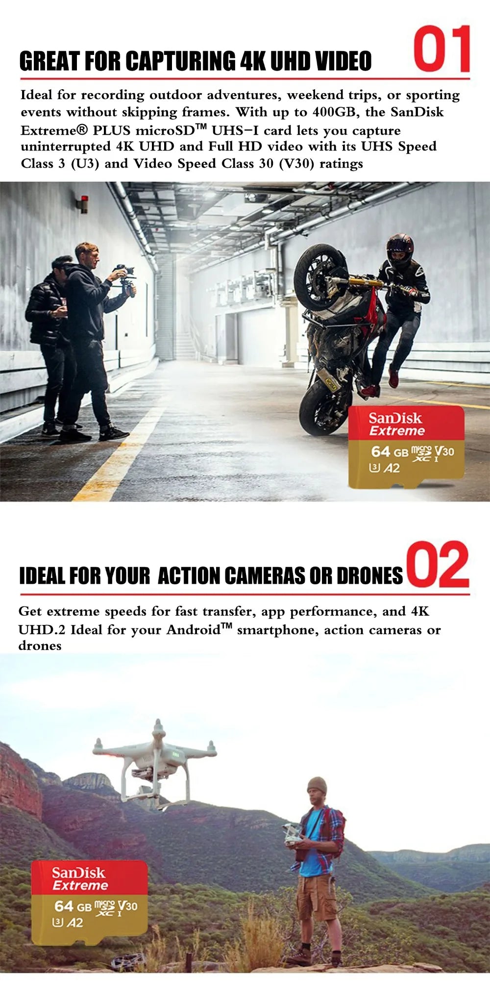 Sandisk ultra micro cartão sd 128gb 256gb u3 4k v30 a2 classe 10 UHS-1 cartão flash 512gb 64gb 1tb cartão microsd/tf para câmera do telefone