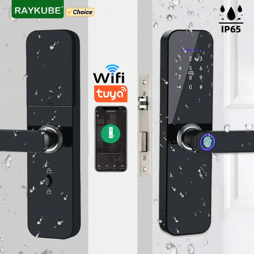 Raykube f005 ip65 à prova dip65 água tuya wifi fechadura eletrônica inteligente com impressão digital/cartão inteligente/senha/chave/desbloqueio de aplicativo
