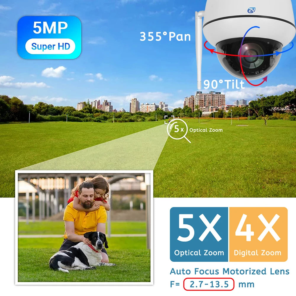 5mp wifi dome câmera ptz 5x zoom óptico câmera ip rastreamento humanóide conversa bidirecional sem fio câmeras de vigilância de segurança em casa