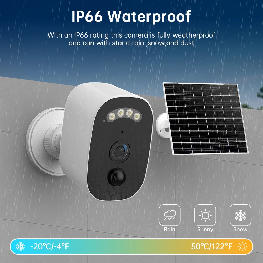 Câmera Solar Externa JOOAN 2K HD com Wi-Fi 2.4G, Vigilância Sem Fio, Detecção Humana e Vídeo Noturno Colorido com Áudio e Bateria