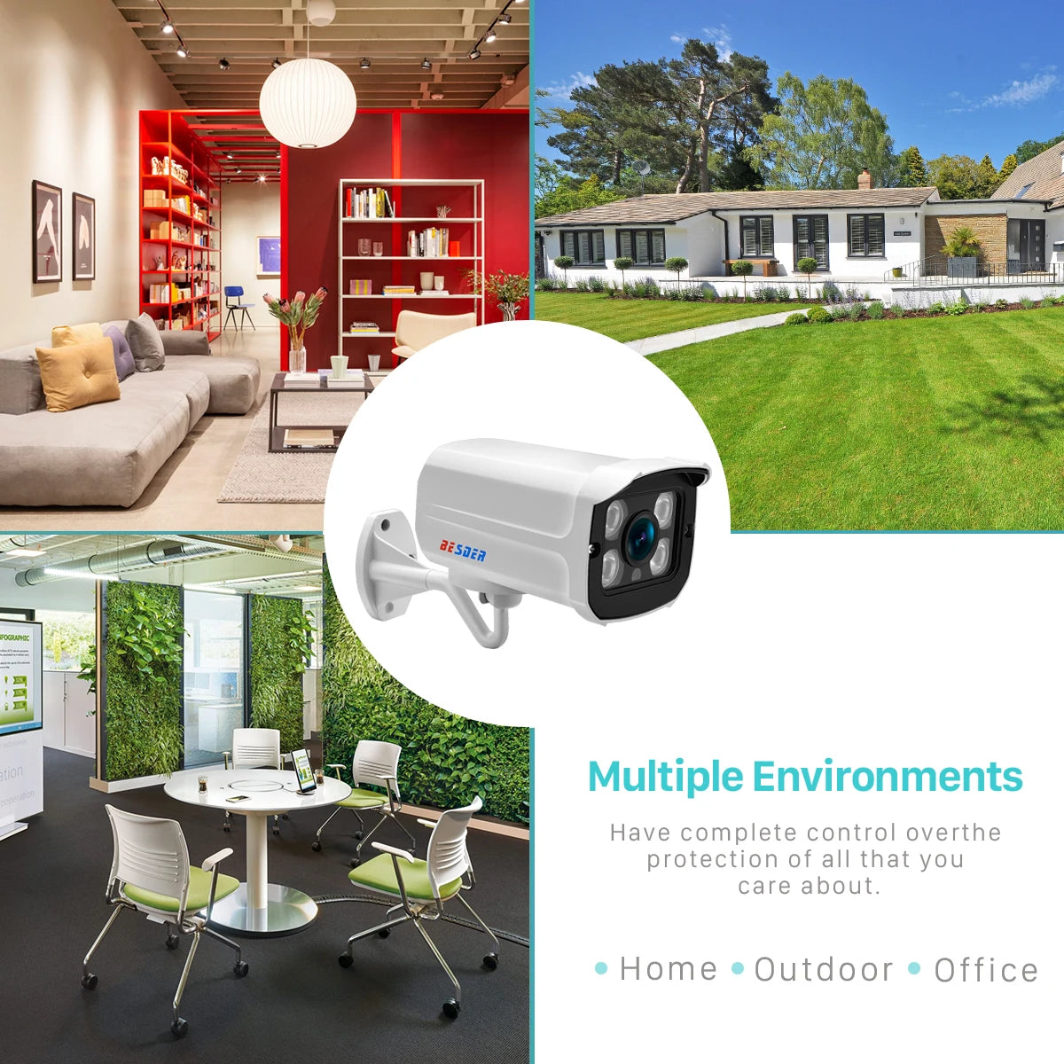 Câmera IP PoE Bullet 2MP/3MP/5MP/8MP com Detecção Humana H.265 ONVIF IP66 Visão Noturna 30m - BESDER