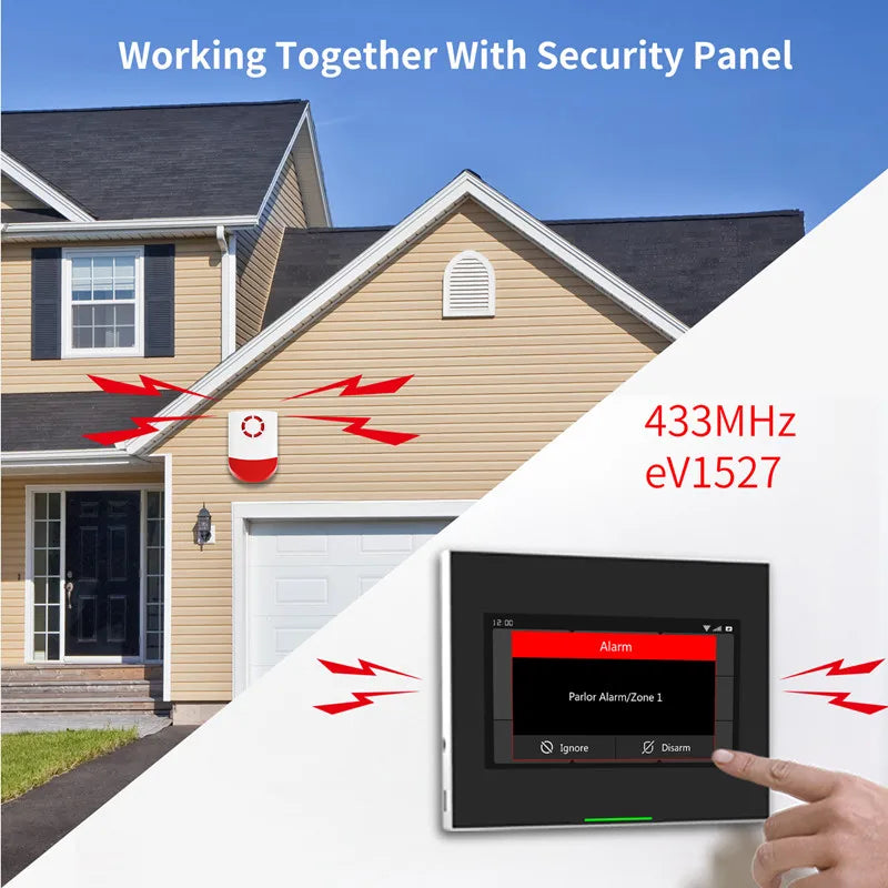 Sirene de Alarme Staniot 433MHz - 120dB com Luz Estroboscópica para Uso Externo