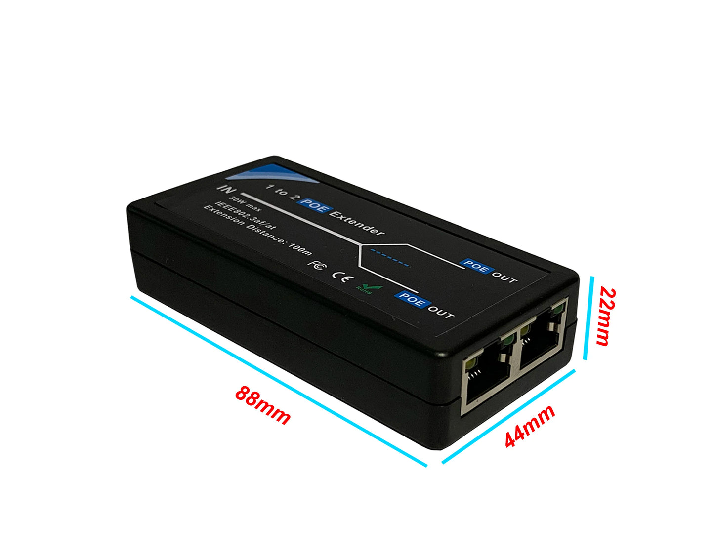 Extensor PoE HKBTM 2 Portas 100Mbps - IEEE 802.3af Extensão 100m Câmera IP NVR AP VoIP Compacto