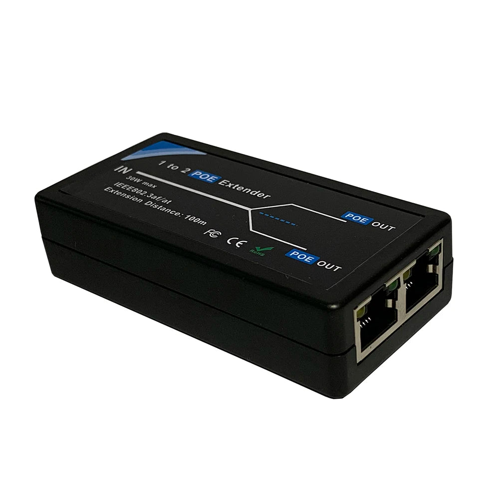 Extensor PoE HKBTM 2 Portas 100Mbps - IEEE 802.3af Extensão 100m Câmera IP NVR AP VoIP Compacto