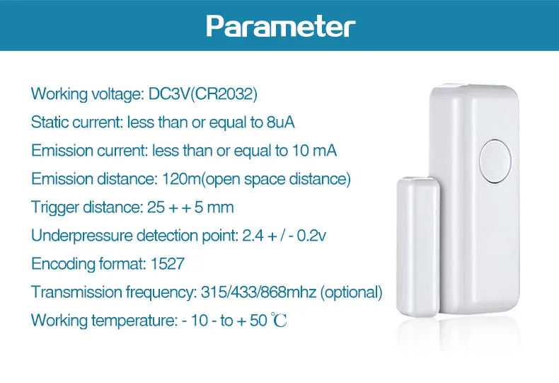 Sensor de Porta e Janela PGST 433MHz - Sistema de Alarme PG103 - Notificação App - Sem Fio