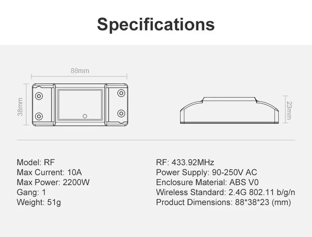 Interruptor Inteligente SONOFF RF R2 WiFi + RF 433MHz - Controle Remoto - Automação Residencial