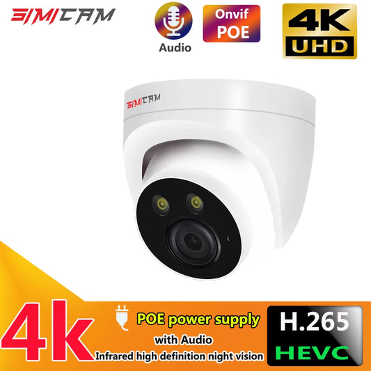 Câmera IP Dome PoE SIMICAM 8MP 4K - Onvif H.265 - Visão Noturna 30m - Detecção Humana - Áudio