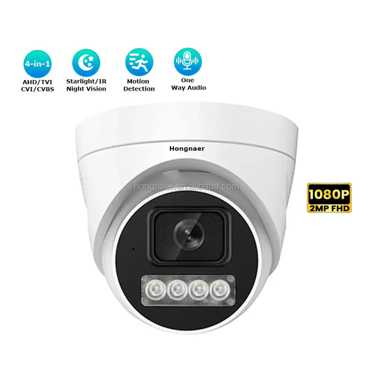 Câmera de Segurança Dome 2MP com Áudio Tecnologia 4 em 1 AHD para CFTV Hongnaer