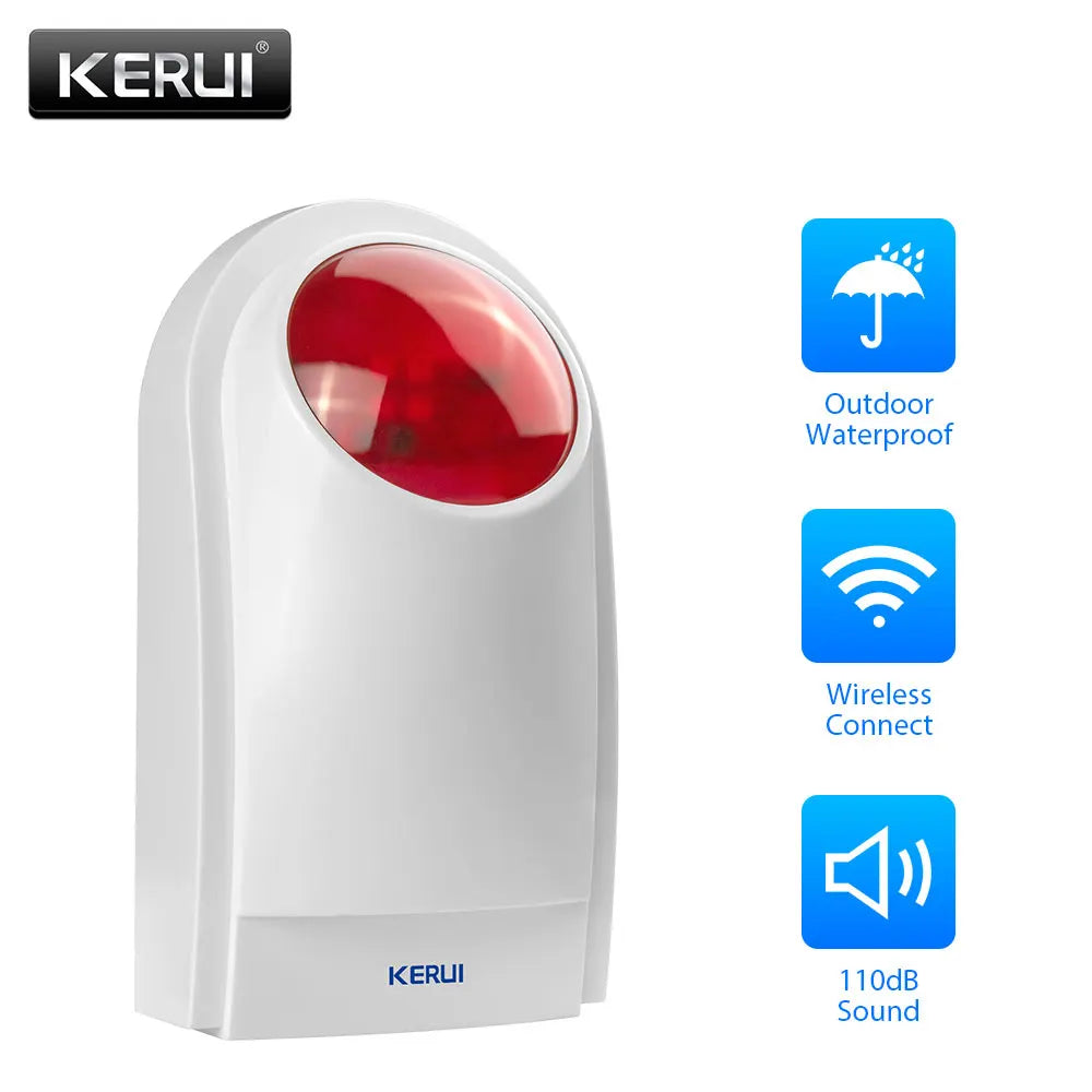 Sirene Externa Sem Fio KERUI J008 com Flash LED Estroboscópico para Sistema de Alarme GSM PSTN - KERUI