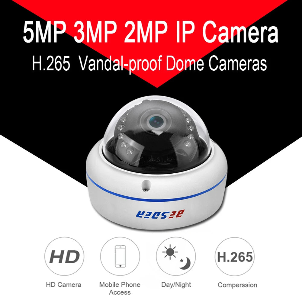 Besder h.265 5mp 2592*1944 câmera ip à prova de vandalismo câmera de vigilância vídeo dome cctv h.265 5mp 3mp 2mp câmera ip dc 12v 48v poe