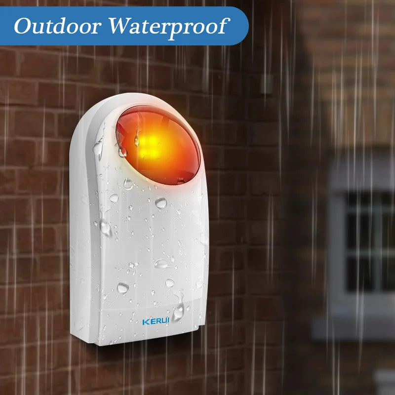 Sirene Externa Sem Fio KERUI J008 com Flash LED Estroboscópico para Sistema de Alarme GSM PSTN - KERUI