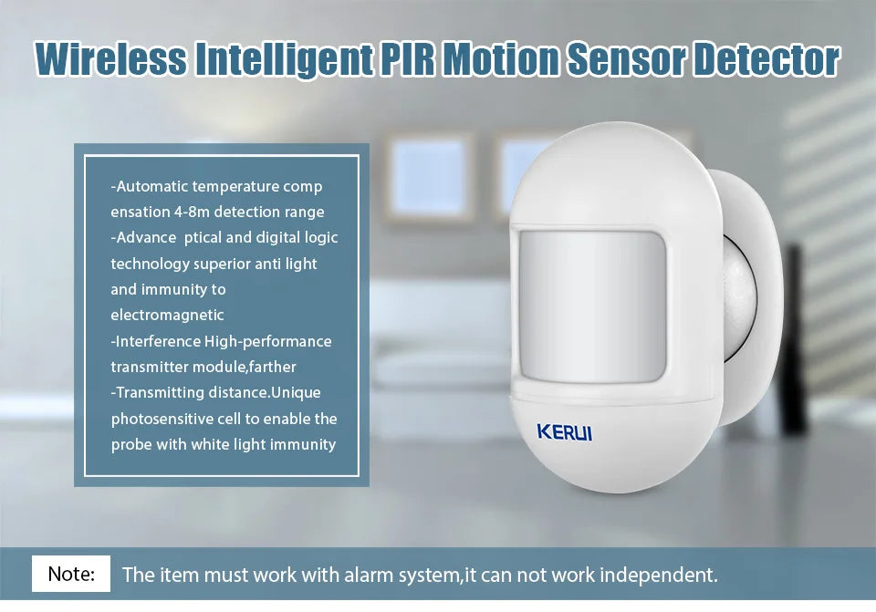 Sensor de Movimento PIR KERUI P831 Mini Sem Fio 433MHz para Sistema de Alarme GSM PSTN Detecção 12m - KERUI
