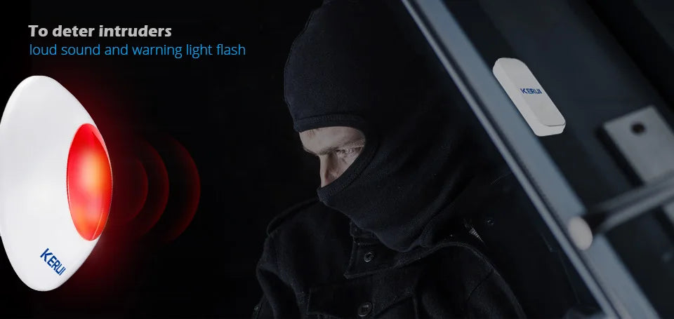 Sirene Interna Sem Fio KERUI J009 com Flash LED Estroboscópico Vermelho para Sistema de Alarme GSM - KERUI