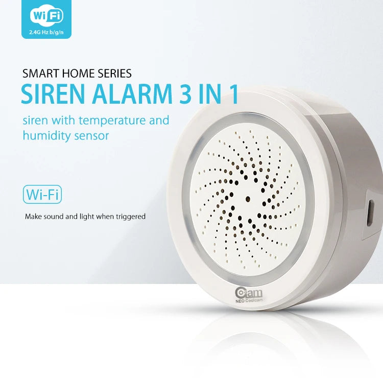 Sirene Inteligente Tuya WiFi com Sensor de Temperatura e Umidade Alarme Sonoro e Visual