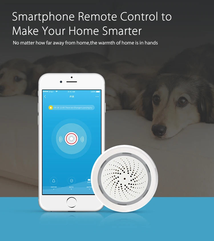 Sirene Inteligente Tuya WiFi com Sensor de Temperatura e Umidade Alarme Sonoro e Visual