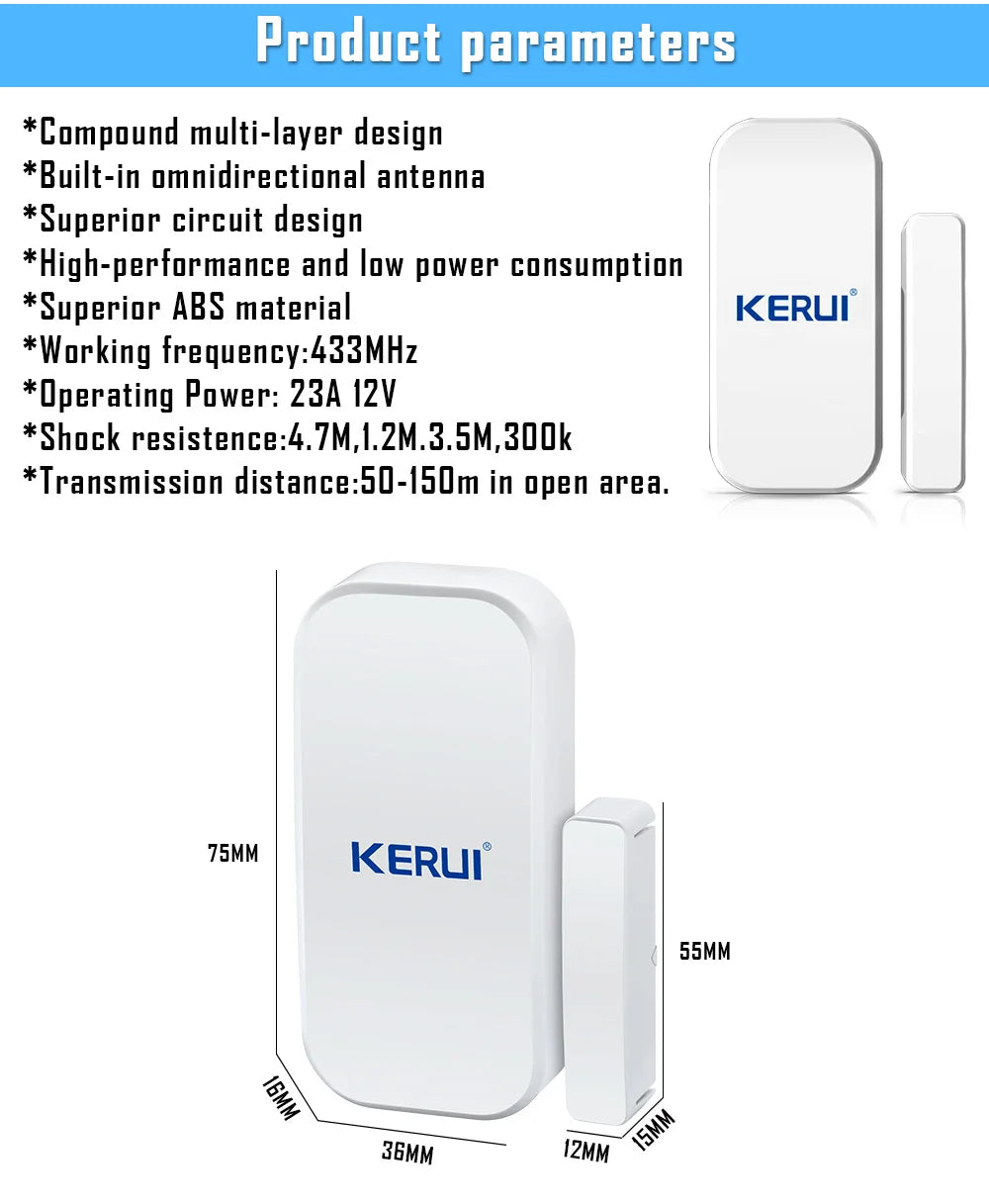 Sensor Magnético de Porta/Janela KERUI D025 Sem Fio 433MHz para Sistema de Alarme GSM PSTN - KERUI