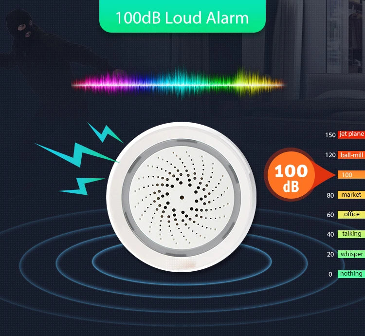 Sirene Inteligente Tuya WiFi com Sensor de Temperatura e Umidade Alarme Sonoro e Visual