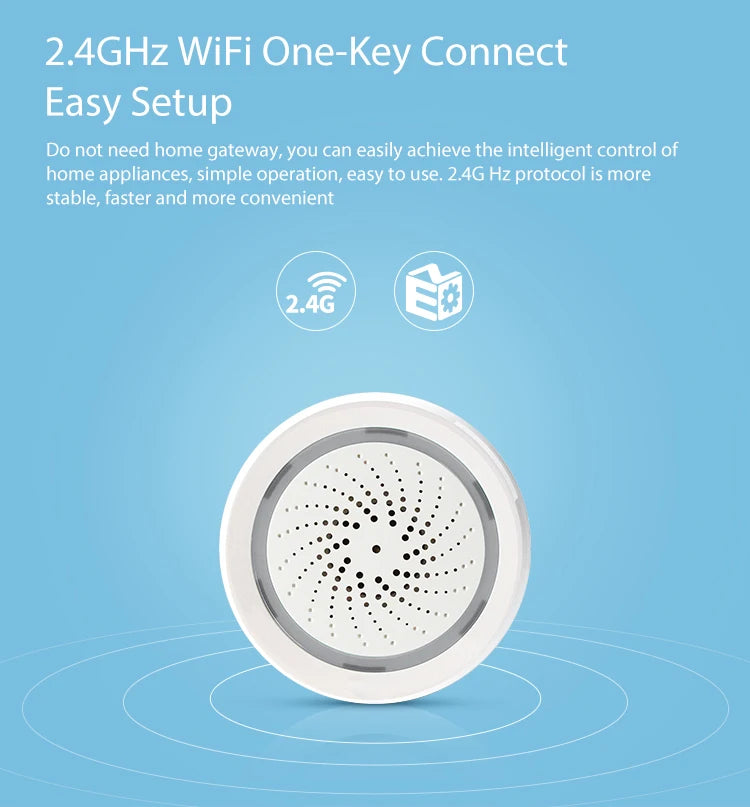 Sirene Inteligente Tuya WiFi com Sensor de Temperatura e Umidade Alarme Sonoro e Visual
