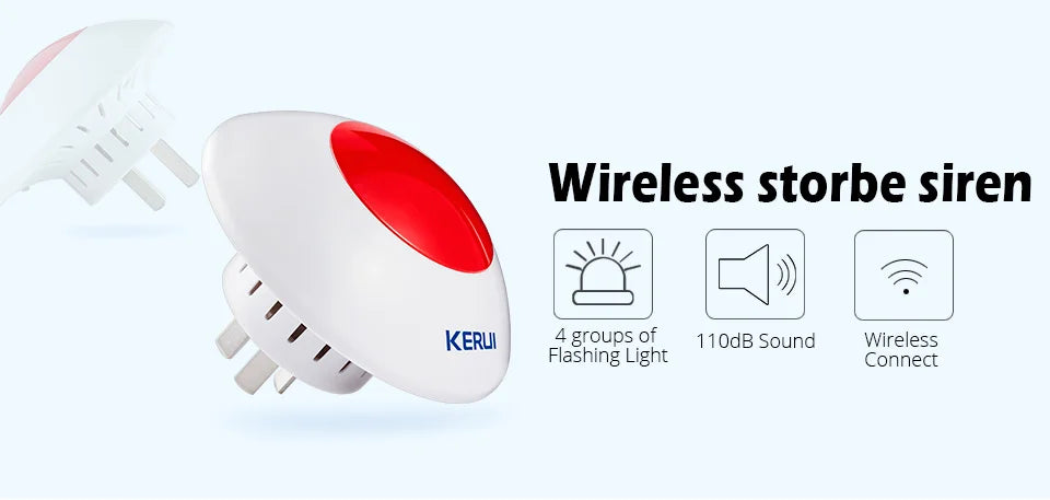 Sirene Interna Sem Fio KERUI J009 com Flash LED Estroboscópico Vermelho para Sistema de Alarme GSM - KERUI