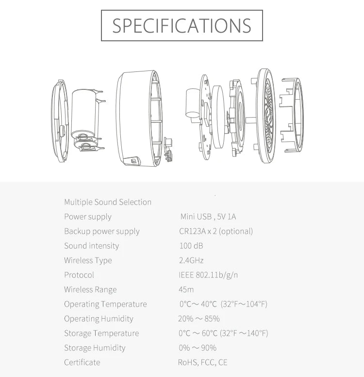 Sirene Inteligente Tuya WiFi com Sensor de Temperatura e Umidade Alarme Sonoro e Visual