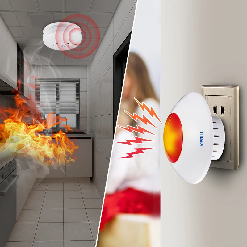 Sirene Interna Sem Fio KERUI J009 com Flash LED Estroboscópico Vermelho para Sistema de Alarme GSM - KERUI