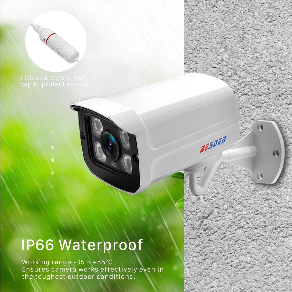 Câmera IP PoE Bullet 2MP/3MP/5MP/8MP com Detecção Humana H.265 ONVIF IP66 Visão Noturna 30m - BESDER