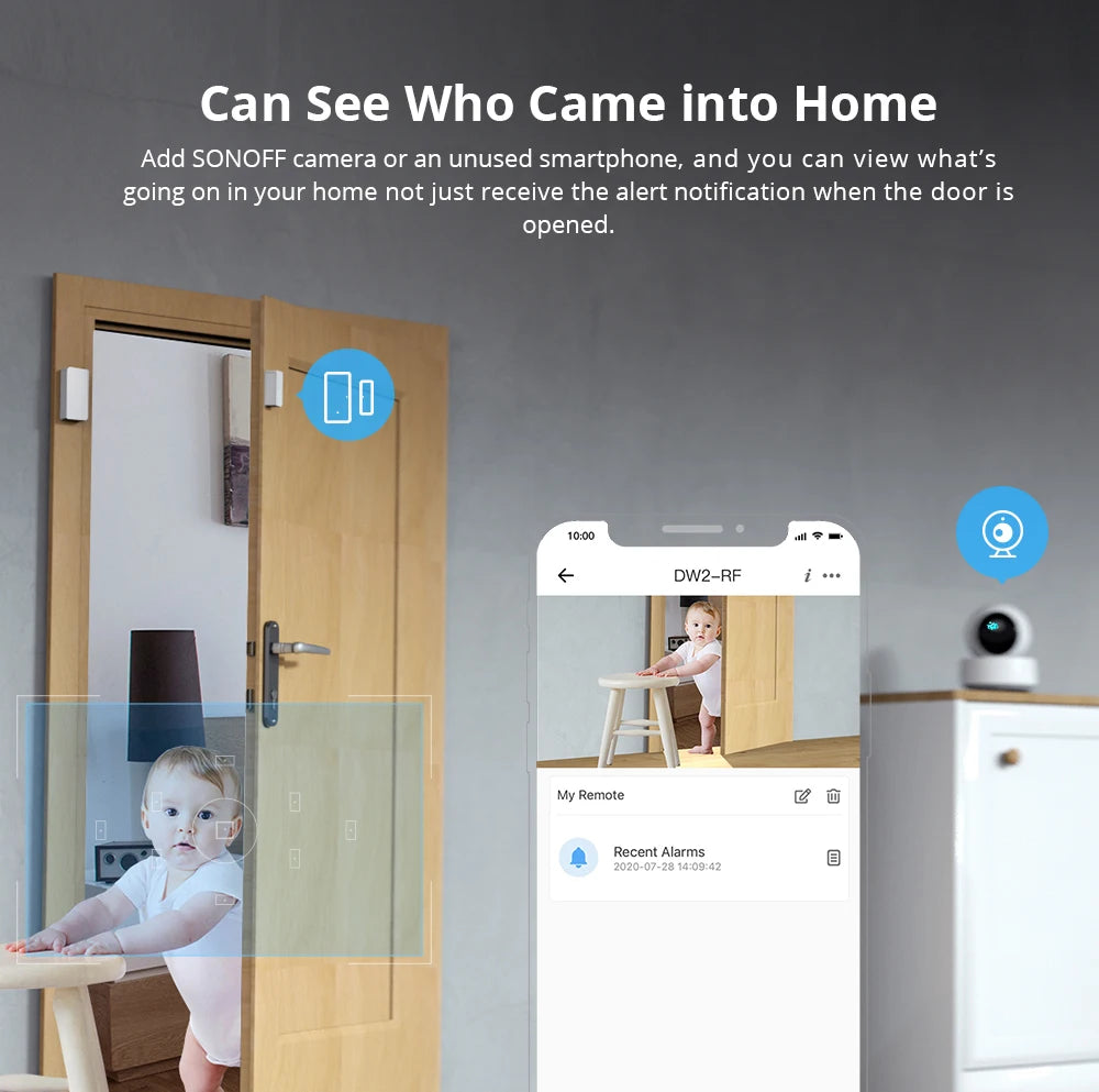 Sensor de Porta e Janela SONOFF DW2-RF 433MHz - Sem Fio - Automação Residencial
