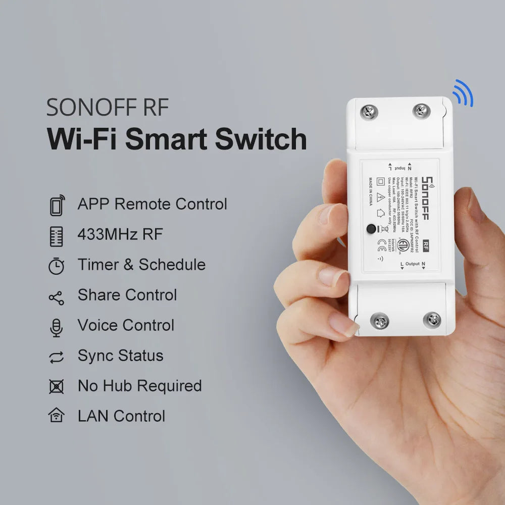 Interruptor Inteligente SONOFF RF R2 WiFi + RF 433MHz - Controle Remoto - Automação Residencial