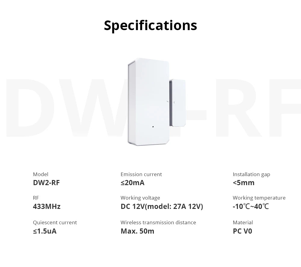Sensor de Porta e Janela SONOFF DW2-RF 433MHz - Sem Fio - Automação Residencial