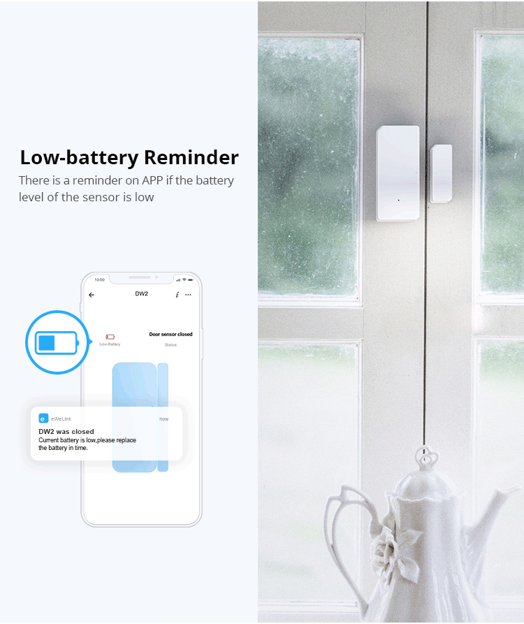 Sonoff dw2 wifi sem fio porta/janela sensor módulo de automação residencial inteligente sem necessidade de gateway sincronização de status fácil instalação sensor