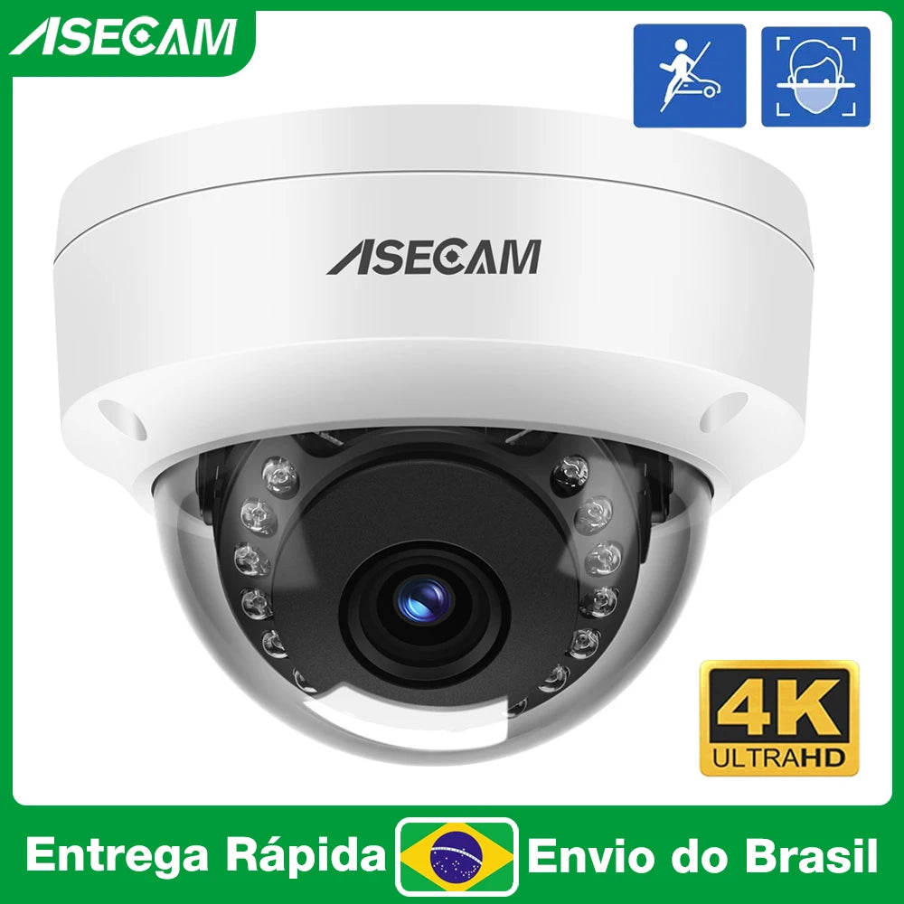 Câmera Dome IP POE 4MP/8MP | Detecção de Rosto por IA, Metal IP66, ONVIF e XMEye – ASECAM