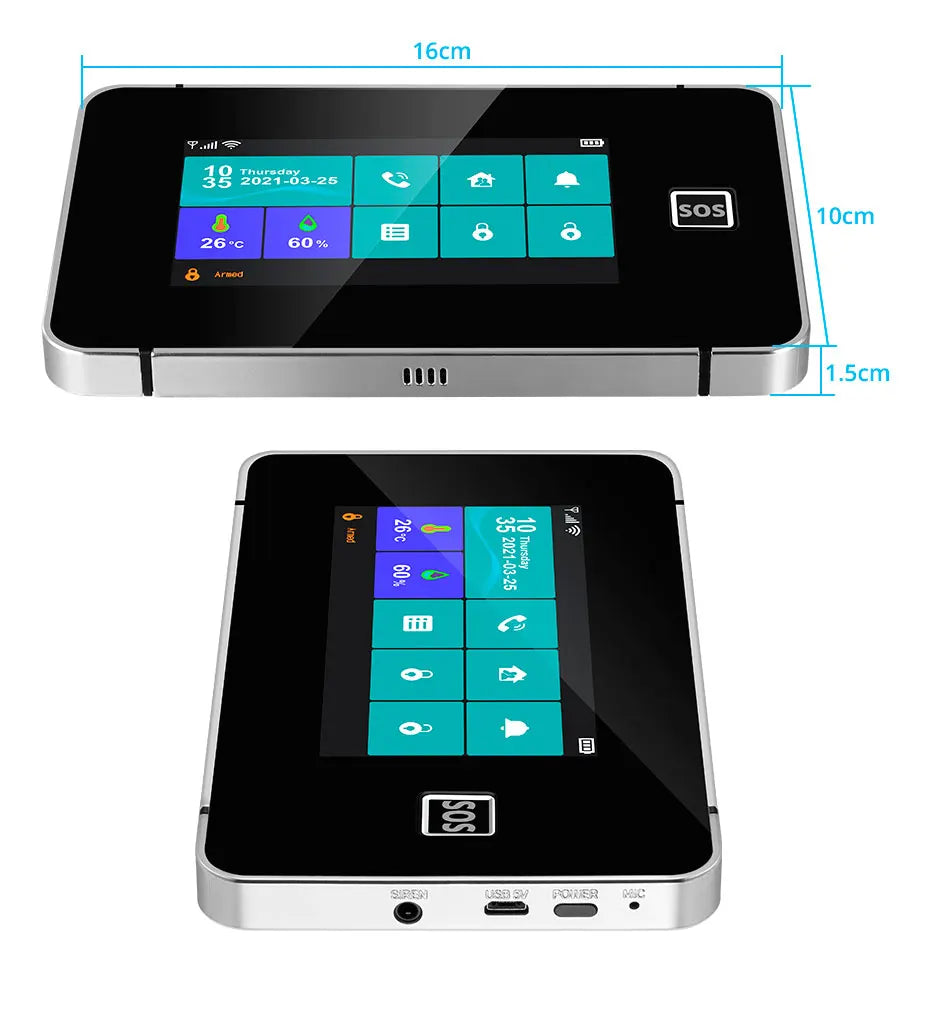 Central de Alarme KERUI G64B 4G WiFi Tela Touch 4.3" com Tuya Smart 100 Zonas Temperatura Umidade - KERUI