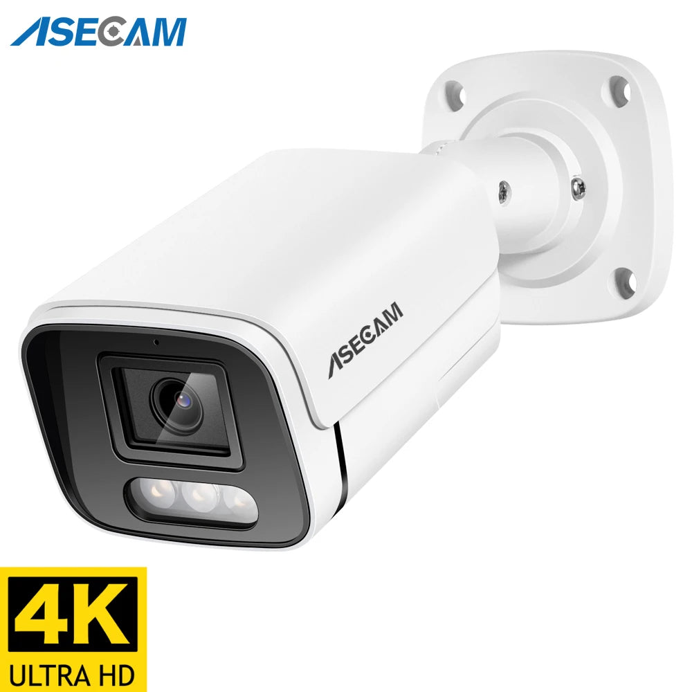 Câmera IP Bullet ASECAM 8MP 4K PoE - Onvif H.265 - Sensor Sony - Visão Noturna 50m - Áudio - Metal