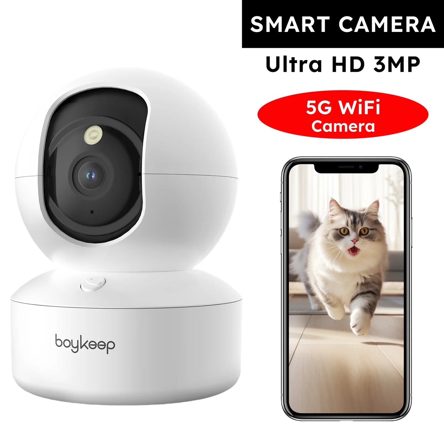 Câmera 2K 3MP WiFi 5G/2.4GHz 360° Áudio Bidirecional Visão Noturna Bebês Pets