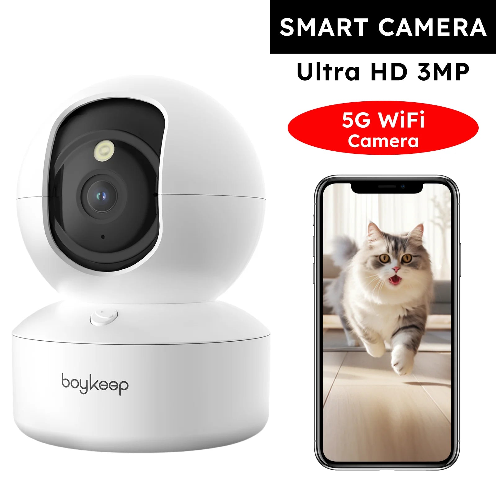 Câmera 2K 3MP WiFi 5G/2.4GHz 360° Áudio Bidirecional Visão Noturna Bebês Pets