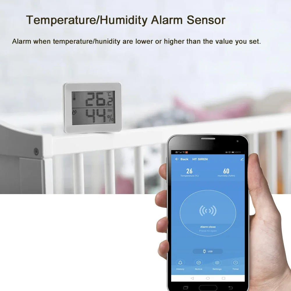 Sirene Inteligente Tuya WiFi com Sensor de Temperatura e Umidade Alarme Sonoro e Visual