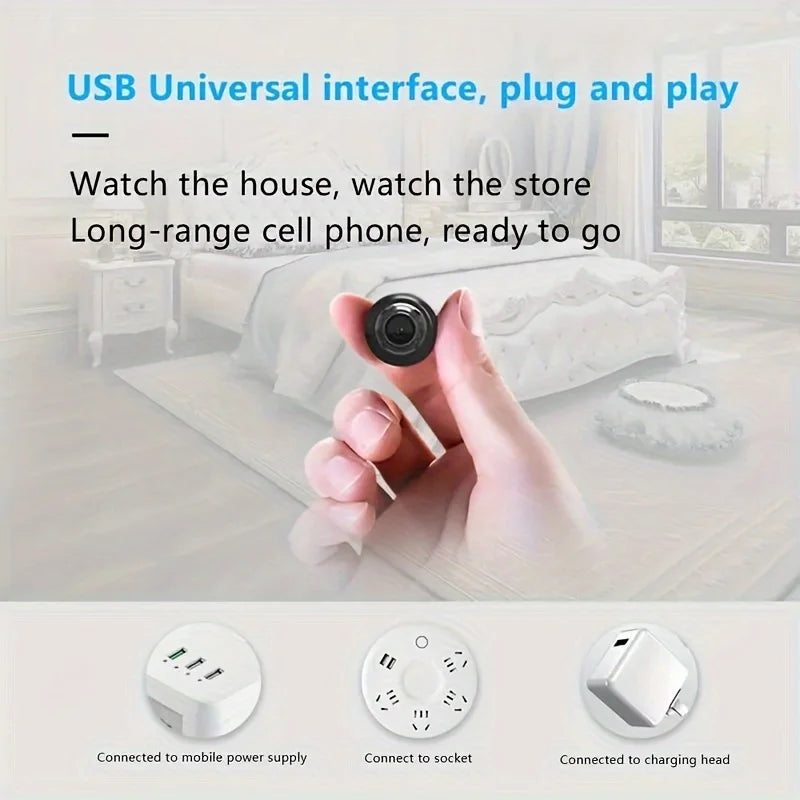 Mini Câmera WiFi 1080P – Portátil, USB, Visão Noturna, Detecção de Movimento e Alarme Remoto