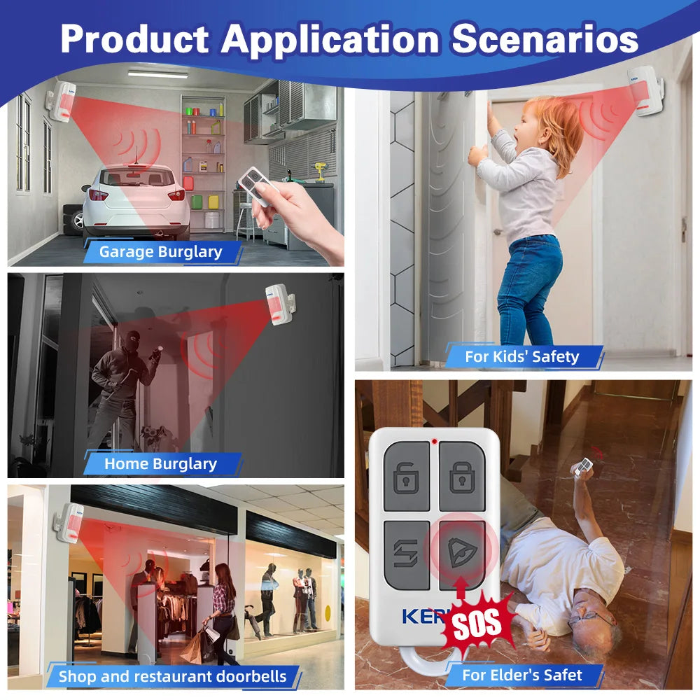 Sensor de Movimento PIR KERUI HW19 com Alarme Sonoro Timbre e Controle Remoto SOS para Idosos - KERUI