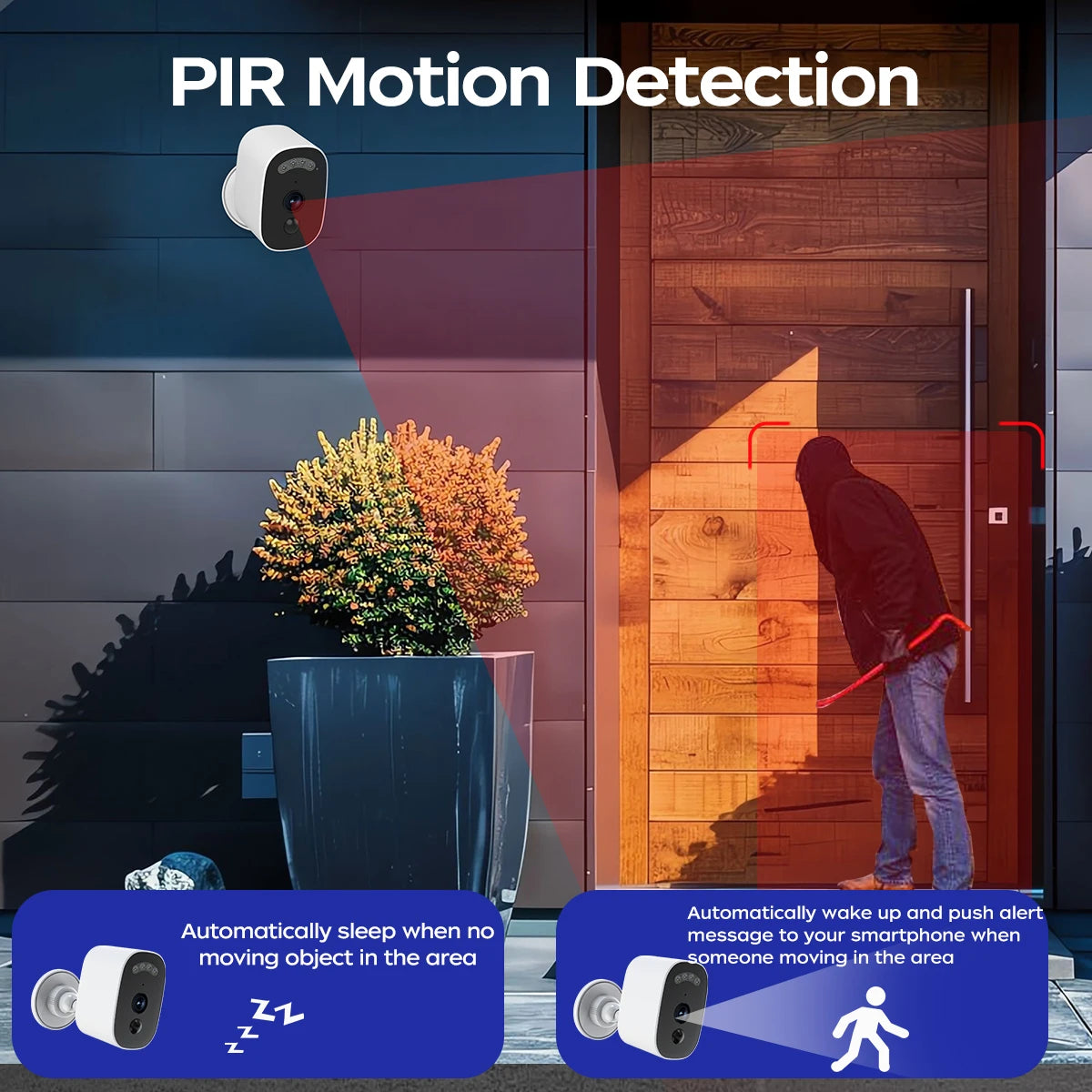 Câmera Solar Externa JOOAN 2K HD com Wi-Fi 2.4G, Vigilância Sem Fio, Detecção Humana e Vídeo Noturno Colorido com Áudio e Bateria