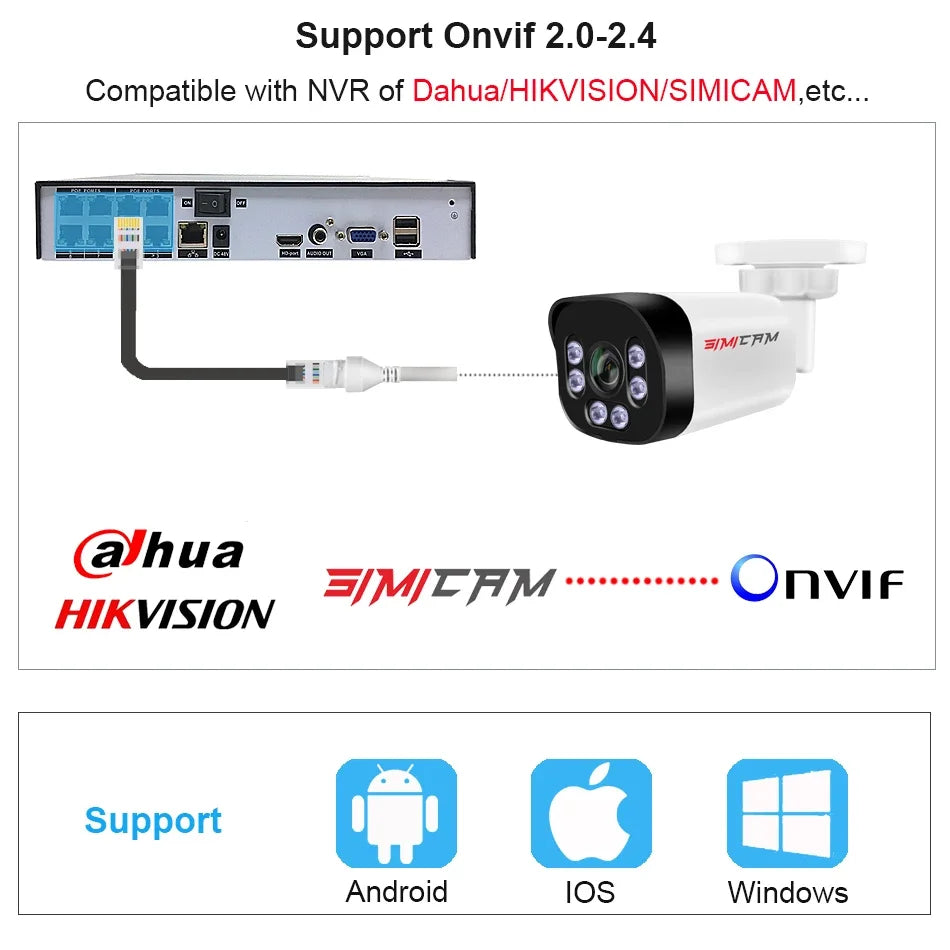 Super HD infravermelho visão noturna bala vigilância de vídeo para NVR, câmera de segurança 4K Poe com áudio, 48V POE, DC 12V 4MP 5MP 8MP