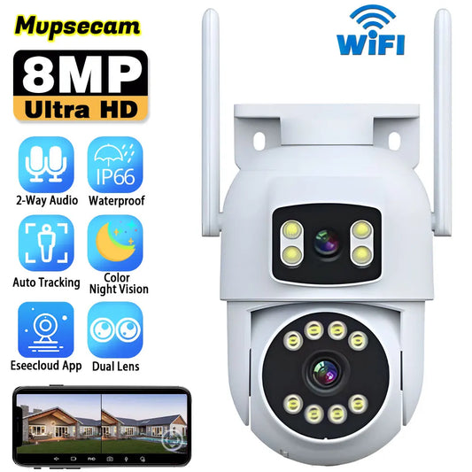 Câmera PTZ MvpSecam 8MP Lente Dupla – WiFi Pan 360°, Visão Noturna Colorida 40m e Detecção Humana por IA