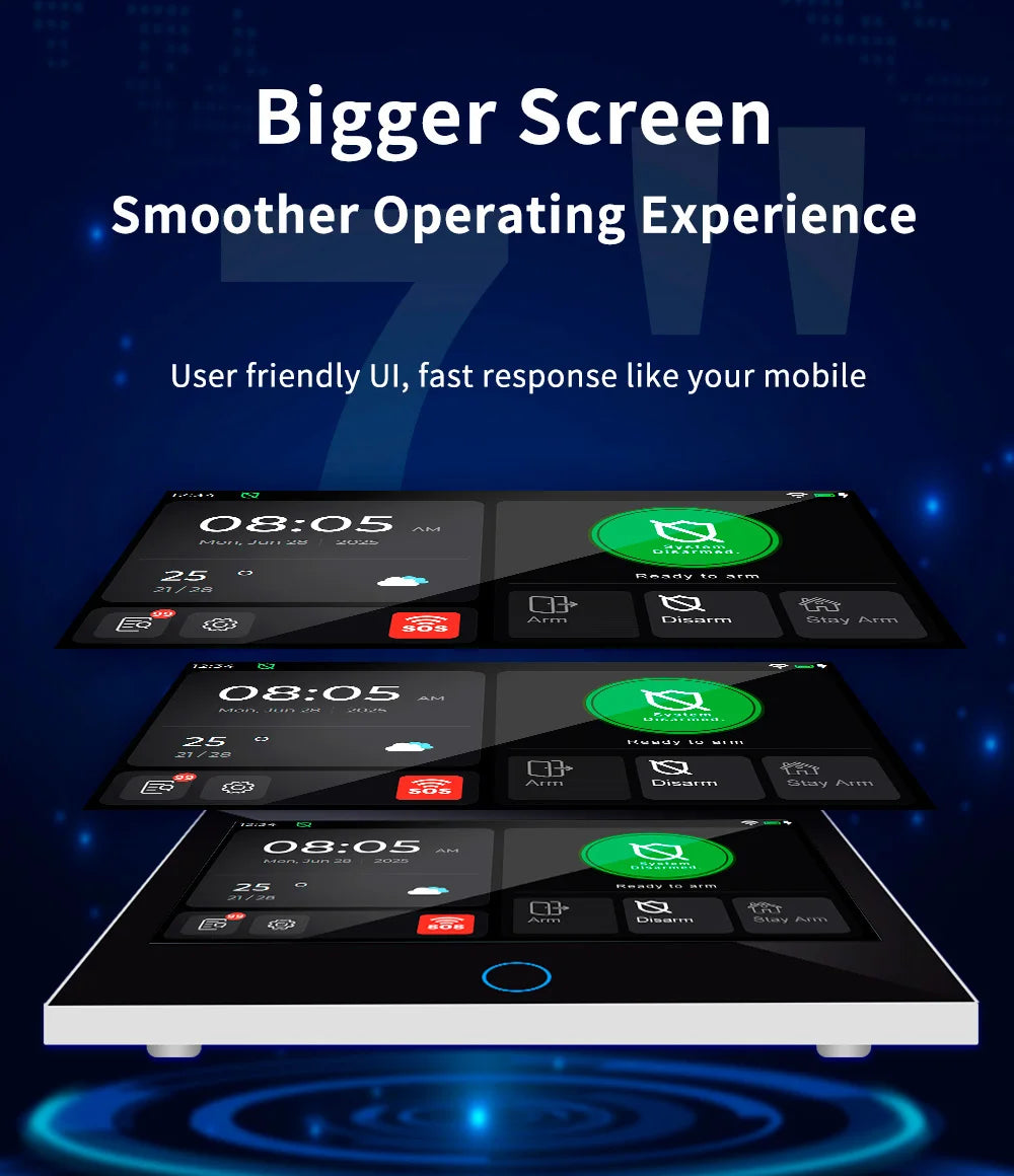 Sistema de Alarme Inteligente WiFi/4G GSM com Tela Touch IPS 7" Sensor Movimento Sirene - Kerui G70