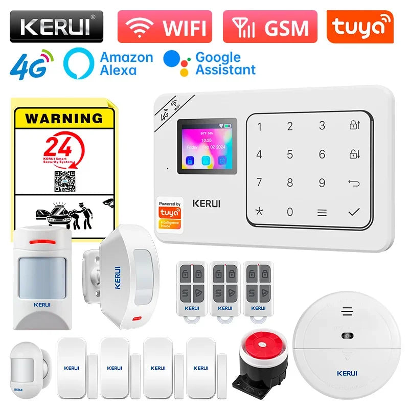 Sistema de Alarme Inteligente WiFi/4G com Sensor PIR Teclado e Alexa - Kerui W184 Tuya